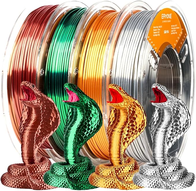 ERYONE PLA Filament 3D Printer Filament Bundle Multicolor 1.75mm +/- 0.03mm, PLA Filament 250g Spool, 4 Rolls, Silk Pla 1