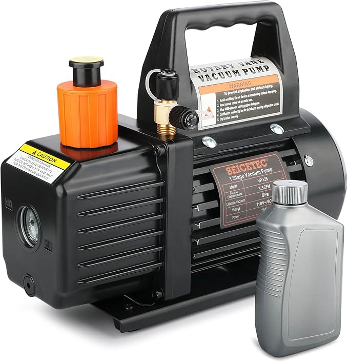 3.5 CFM 1/4 HP HVAC Vacuum Pump | Single Stage, for Auto AC & HVAC, Compatible with R12 R22 R134a R410a R502, Oil Included