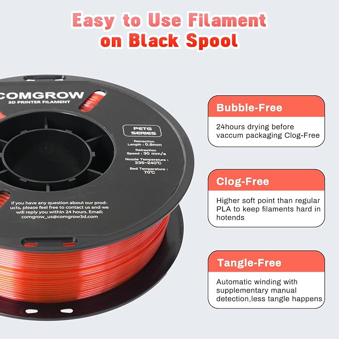 Comgrow PETG 3D Printer Filament 1.75mm, High Precision and Tough 3D Printer Filament 1kg (2.2LBS), Dimensional Accuracy +/- 0.02 mm, Fit Most 3D Printers Gradient Red White