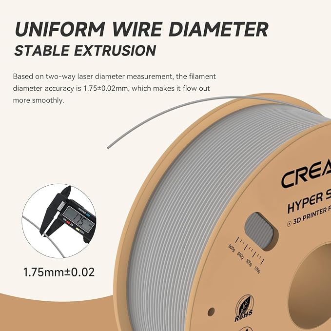 Official CREALITY Hyper PLA Filament 1.75mm, High Speed PLA 30-600mm/s 3D Printer Filament, Dimensional Accuracy +/-0.02mm, Fit Most FDM 3D Printers, 1KG(2.2lbs) Spool Gray