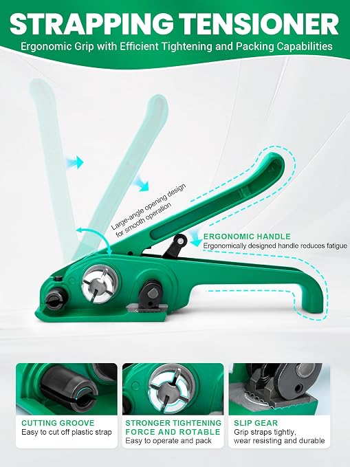 Banding Strapping Kit, Heavy Duty Pallet Packaging Kit with >1500lbs 5/8" x 2200' PET Strapping Roll, 700 Metal Seals, 200 Corner Protectors, Strapping Tensioner, Banding Sealer Tool