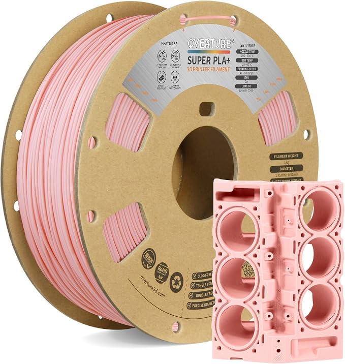 OVERTURE Super PLA+ Filament 1.75mm, Toughness Enhanced PLA Plus, Professional Toughness 3D Printer Filament 1kg (2.2lbs), High Precision +/- 0.02mm (Sakura Pink)