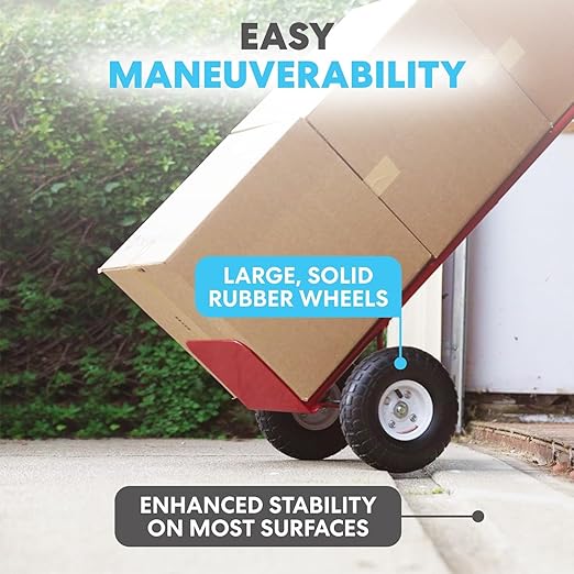 SIMPLI-MAGIC Steel Pneumatic Hand Truck Dolly, 600LBS – Convertible Heavy-Duty Moving Dolly Cart with 10" Wheels – Stable, Smooth Movement, Premium American Red Finish