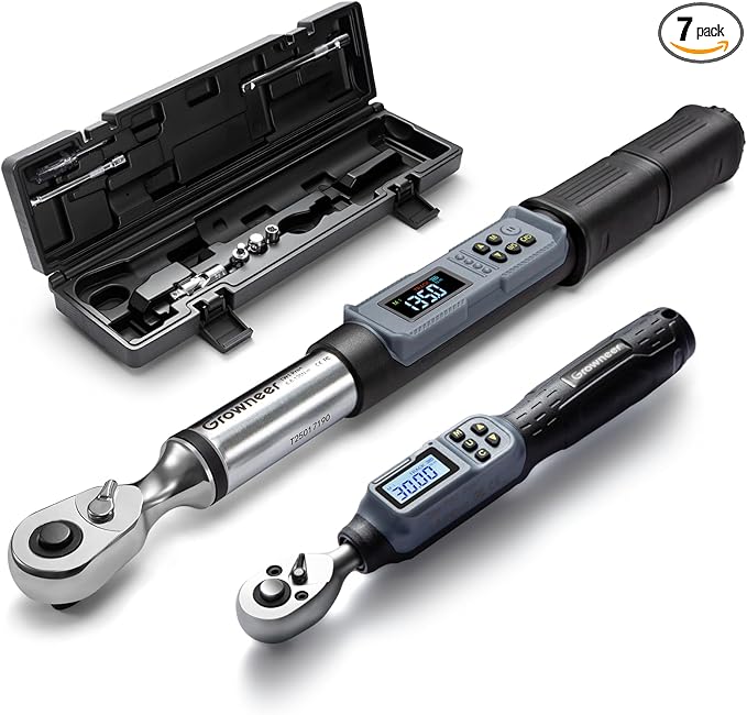 GROWNEER Digital Torque Wrench Set, 1/4" Drive 1.1-22.1 Ft-lbs/1.5-30Nm & 3/8'' Drive 7.38-147.5 Ft-lbs/6.8-135Nm Electronic Torque Wrench Combo with Buzzer & LED Indicator for Motor Car Repair