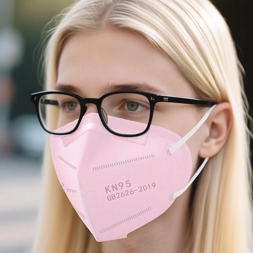 LEMENT KN95 Face Masks,100 Pack Breathable Cup Dust Disposable Masks For Adults,Pink