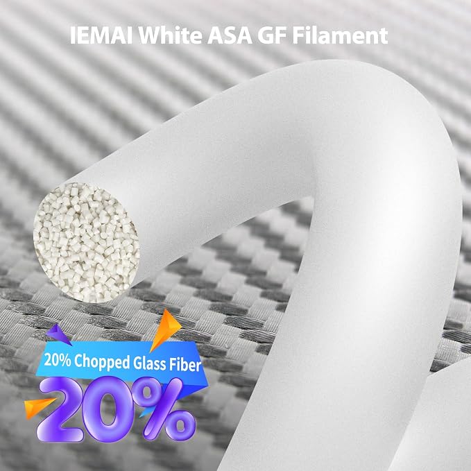IEMAI Glass Fiber ASA Filament 1.75mm Matte White 1kg, ASA-GF 3D Printer Filament with UV & Weather Resistant, Dimensional Stability & Low Warpage for Outdoor Functional Parts