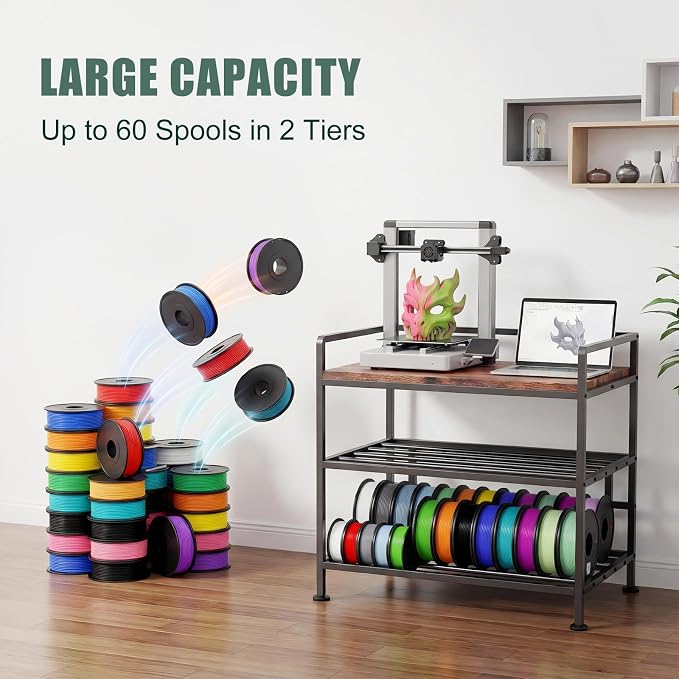 3D Printer Stand with Filament Storage 31.5"x21.6" Printer Table | Wobble-Free, 60 Filament Capacity, I-Beam Reinforced Structure, Anti-Vibration Feet, for Workshop Studio Office