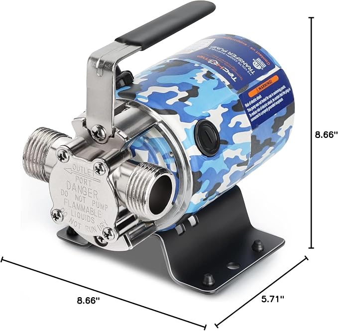 TecHome 115V 1/10HP 330GPH Utility Rain Barrel Waterbed Pump, With Water Hose Kit, Camouflage Color.