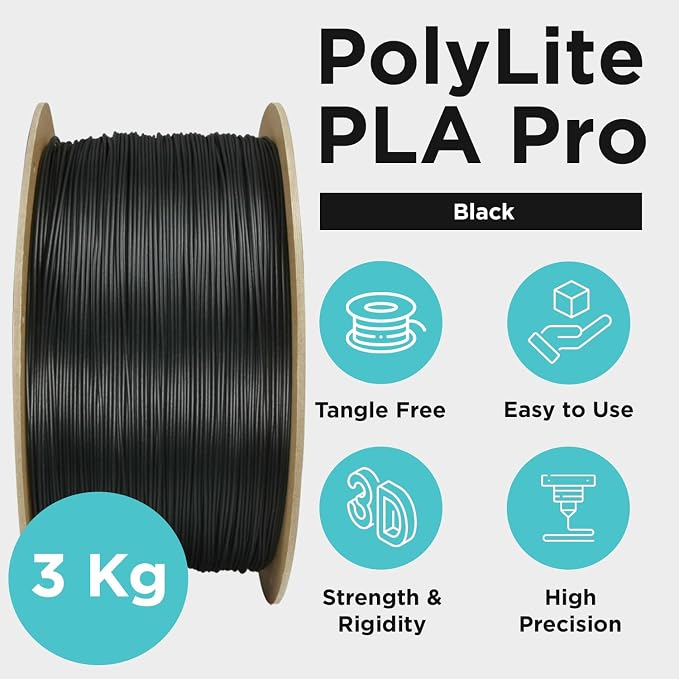 Polymaker PLA PRO Filament 1.75mm 3kg, Tough & High Rigidity Black 3D Printing Filament, PolyLite PLA PRO High Speed, Print with Most 3D Printers