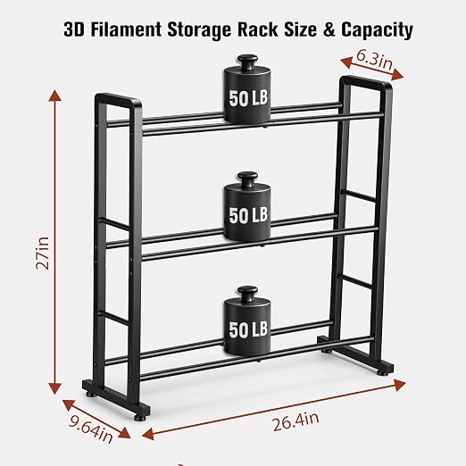 facka 3D Printer Filament Storage Rack, 3-Tier Metal Filament Spool Holder | Desktop Filament Organizer Shelf for 1kg PLA, ABS, TPU, PETG Rolls, Home Office, Studio, Workshop, 3D Printing Workspace