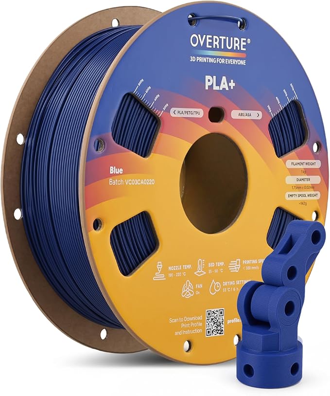 OVERTURE High Speed PLA+ 3D Printer Filament 1.75mm, Upgraded Rapid PLA 2.0 with Enhanced Toughness & Stability, 1kg Spool (2.2lbs) Fit Most FDM 3D Printers (Blue)