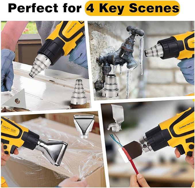 Cordless Heat Gun Compatible with Dewalt 20V Battery,Adjustable Temp 120℉–1110℉,LED Light,Portable Hot Air Gun LCD Digital Display & 4 Nozzles For Shrink Tubing (Tool Only, Not Made by Dewalt)