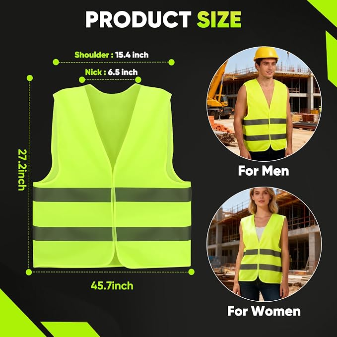 DJZZ 50 Pcs High Visibility Safety Vest Bulk Construction Vests Reflective Mesh Neon Security Vest for Event Men Women Work Volunteer