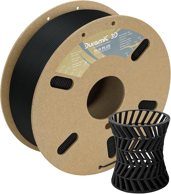 DURAMIC 3D PLA+ Filament 1.75mm 1Kg Black, PLA Plus Filament 1Kg Spool(2.2lbs) Tougher and Stronger, Dimensional Accuracy Probability +/- 0.02mm | PLA Pro Tougher and Stronger, Dimensional Accuracy Probability +/- 0.02mm Black