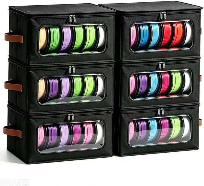 Filament Storage Box Waterproof Dry Box with Desiccants (Black, 6 Pack) | Transparent View, Zipper Design, For Home & Office, Workshop Use