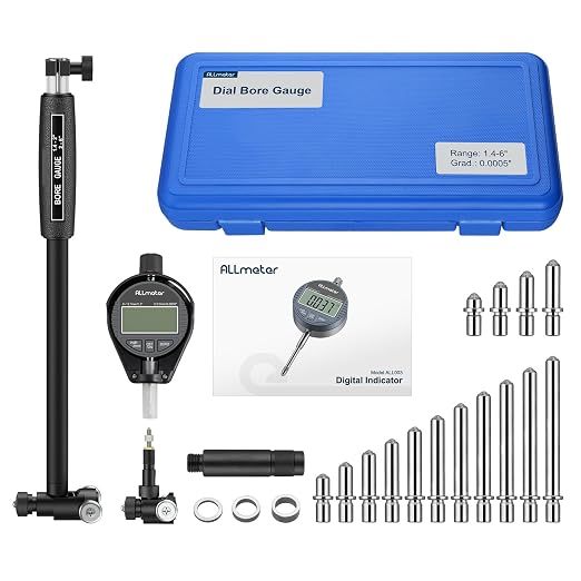 Digital Bore Gauge 1.4"-6",Engine Cylinder Bore Measuring Tool with LCD Display,15 Anvils,6" Measuring Depth,0.0005" Resolution for Cylinder Wear,Taper & Out-of-Round Inspection