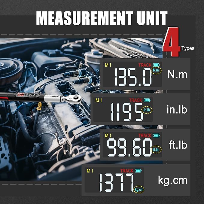 VANPO Digital Torque Wrench 3/8 Inch Drive, 5–99.6 Ft-Lb, for Automotive | High Contrast Backlit LCD, Fast-Adjust Control, Vibration, Buzzer, LED Alert, Electric Torque Wrench for Motorcycle & Bike