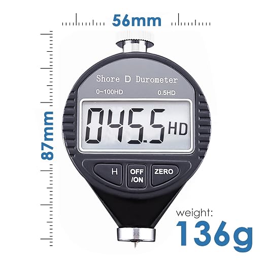 Shore D Rubber Hardness Meter, Digital Hardness Tester 0-100HD Hardness Durometer Tester with Large LCD Display Durometer Scale for Rubber, Tire, Plastic, Thermal Plastic, Flooring, and Bowling Ball