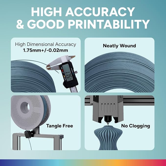OVERTURE High Speed PLA Filament Refill 1.75mm, Rapid PLA Spoolless 3D Printing Filament, 1kg (2.2lb) Refilament for Bambu Lab, Accuracy +/- 0.02mm, Fit Most FDM Printers (Grey Blue)