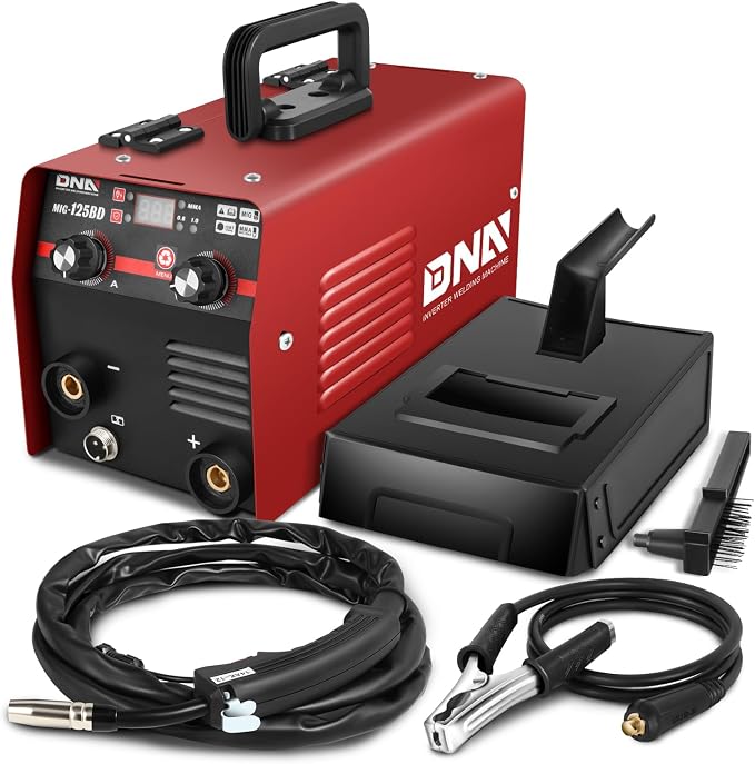 DNA Motoring 125A/110V Flux Core MIG Welder, Gasless MIG/Lift TIG/Stick Welder, 3 in 1 Portable Welding Machine, IGBT Inverter Welder for Home DIY, Garage, w/LED Digital Display, Red, TOOLS-00378