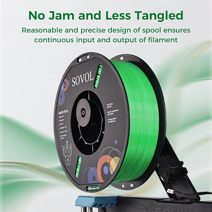 Sovol 3D Printer Rapid PETG Filament 1.75mm 1KG (2.2lbs), High Precision, Strong Toughness, Wiring Tightness, Dimensional Accuracy +/- 0.03 mm, 3D Printing High Speed PETG Filaments, Grass Green