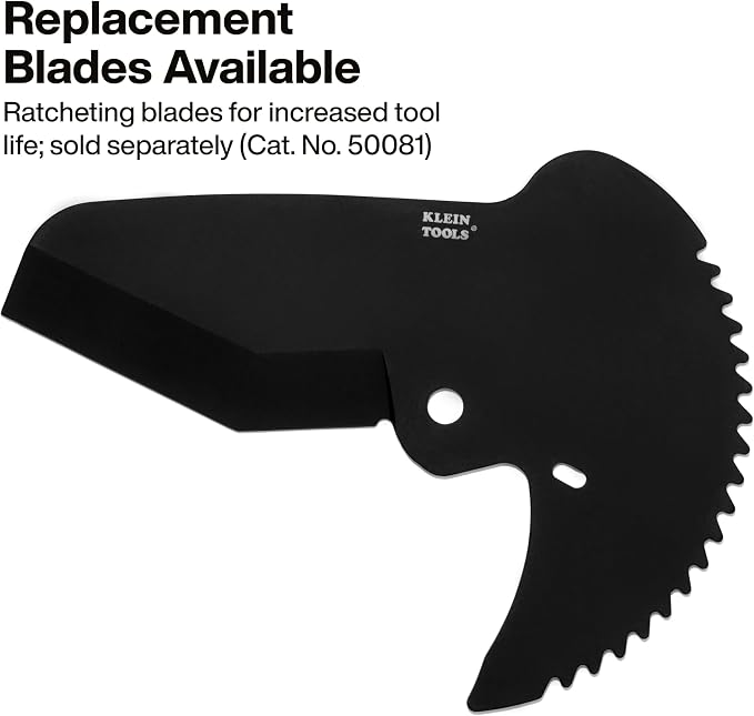 Klein Tools 50080 Ratcheting PVC Pipe Cutter, Cuts 2-Inch ID PVC, CPVC, PEX Pipes, One-Handed Operation, Replaceable Blades
