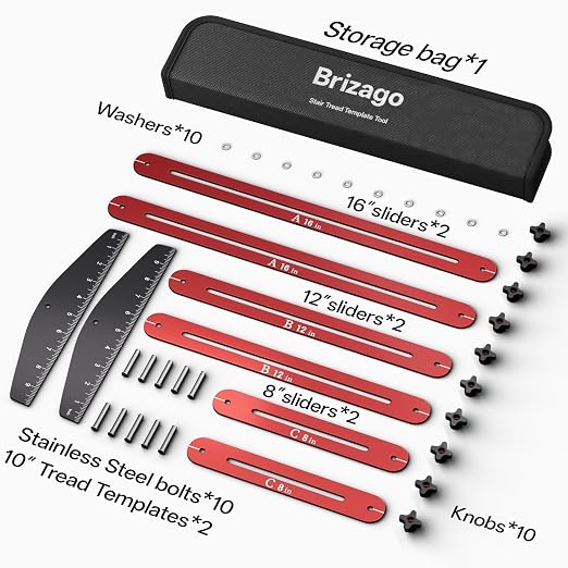 Stair Tread Gauge Template Tool, 10-67 Inches Adjustable Aluminum Alloy Stair Measuring Jig for Accurate Measurement,Includes Storage Bag