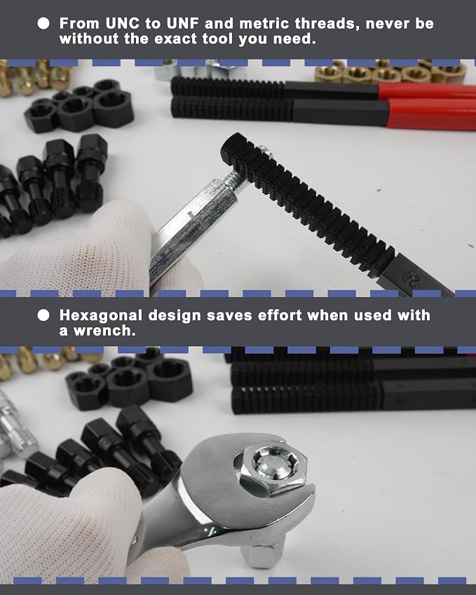 51PCS Thread Restorer Tool, Thread Repair Tool Kit, Thread Files | 22 Taps 24 Dies 3 Thread Files 2 Thread Gauges，Master Thread Rethreading Kit UNC UNF & Metric Thread Chaser Set