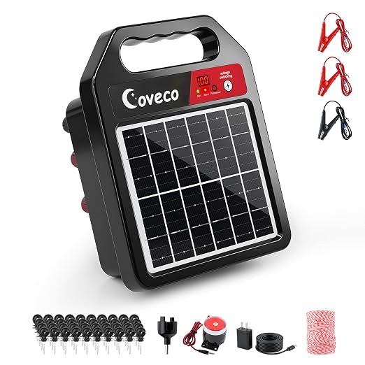3-in-1Solar Electric Fence Charger 20 Miles, Adjustable 8KV-10KV Livestock Fence Energizer with 110dB Alarm,Short/Open Circuit Protection,LED Battery Level,14-Day Backup for Cattle Horse Goat Farm