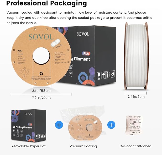 Sovol PLA 3D Printer Filament 2kg (4.4 lbs) Spool Printing Materials, Wiring Tightness, Dimensional Accuracy +/- 0.03 mm, 1.75 mm, Black+White