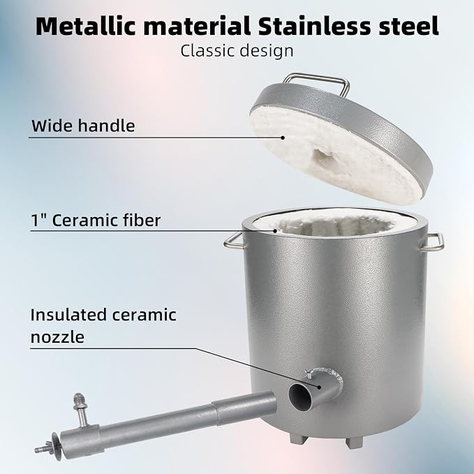 Metal Melting Furnace, 12 Kg Propane Melting Furnace with Crucibles & Tongs Kiln, Casting Refining Smelting for Precious Metals Gold Silver Tin Aluminum Melting Casting Tool