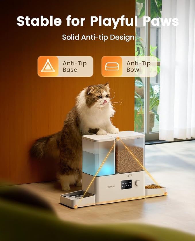 oneisall WiFi Automatic Cat Feeder and Water Dispenser, 2-in-1 Timed Cat Feeder and Gravity-Fed Water System, 36Cups/8.5L Large Capacity Pet Feeder, Easy-Clean Dry Food Dispenser with APP Control