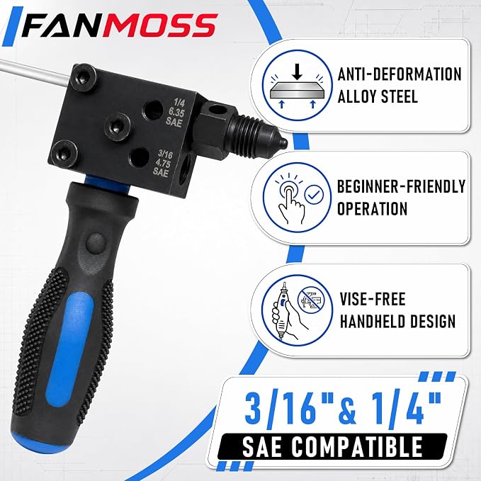 Brake Line Flaring Tool Kit, 45° SAE Single/Double & Bubble Flare Tool | Removable Handle, for 3/16", 1/4" Copper & Aluminum Tubing, for Vehicle Brake and Hydraulic Line Repair
