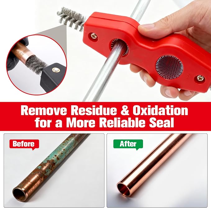 Copper Pipe Cutter Kit, 1/8-1-1/8 in Mini Tube Cutter, 5-50 mm Bearing Pipe Cutter, Deburring and Chamfer Tools, Pipe Cleaning Brushes and EVA Case for HVAC and Plumbing