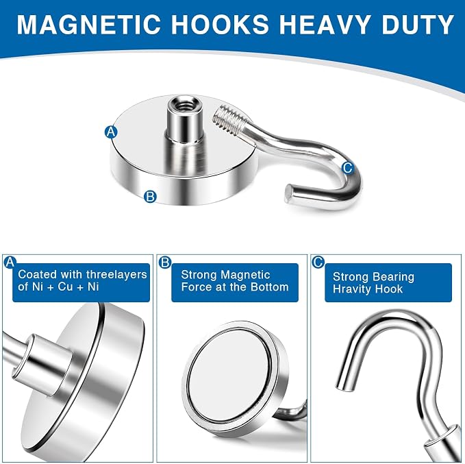 LOVIMAG Magnetic Hooks Heavy Duty, 130LBS, 25 Pack | Magnet with Hook for Cruise Cabins, Classroom, Kitchen Essentials, Door Decoration, Refrigerator, Silver