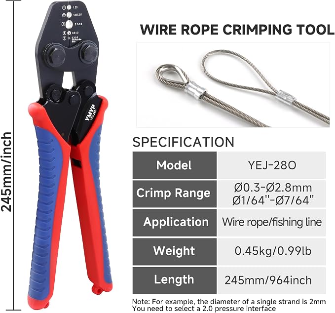 Wire Rope Crimping Tool with Ratchet, Ferrule Swaging Tool for Aluminum Sleeves, Loop Sleeves, Wire Rope Crimper for 1/64"-7/64'' (0.3mm-2.8mm) Cables, Heavy-Duty Swaging Tool for Railing,Fishing