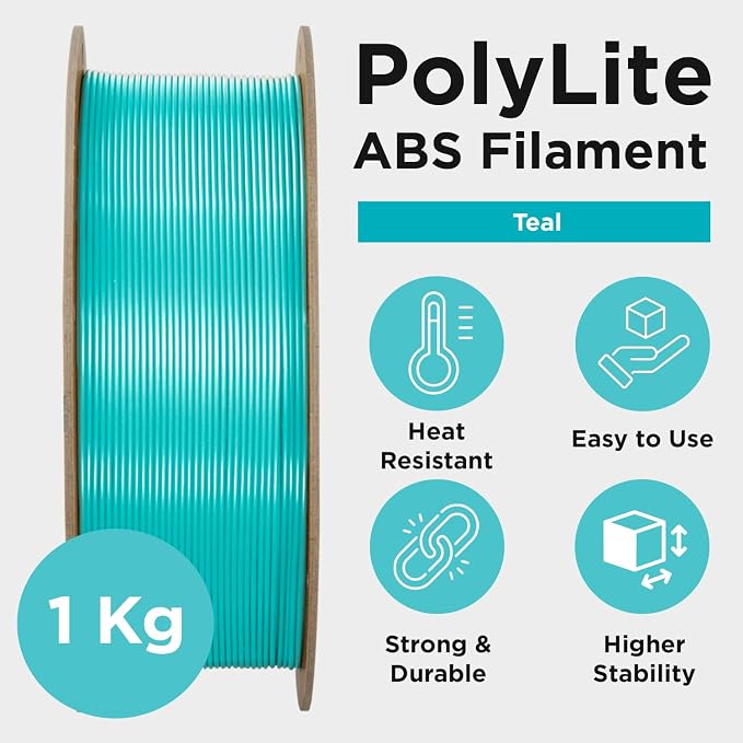 Polymaker ABS Filament 1.75mm Teal, 1kg 3D Printing Filament, PolyLite ABS 3D Printer Filament, Heat Resistant, Strong & Durable, Dimensional Accuracy +/- 0.03mm