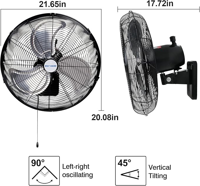 BILT HARD 20 in. Wall Mounted Outdoor Fan with 4750 CFM, 3-Speed Heavy Duty Industrial Outdoor Weatherproof Fan for Commercial, Garage, Patio and Gazebo