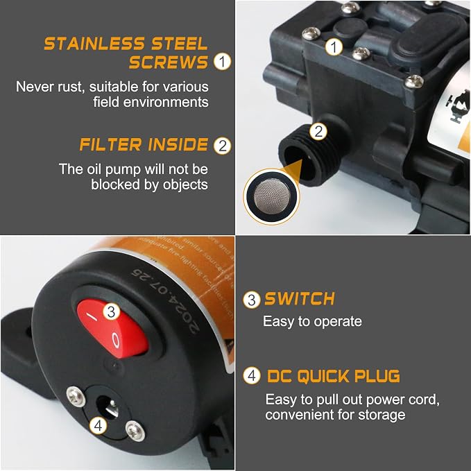 Portable DC 12V Electric Gasoline Transfer Pump, with 75W DC Motor, Moves Up to 110 Gallons of Gas or Diesel Per Hour, Suitable for Vehicles, Boats, Motorbike, Equipment, Gasoline, Diesel