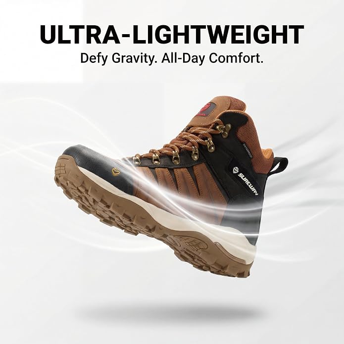 SUREWAY Men's 6" Waterproof Work Boots - Soft Toe,Leather Lace Up,EH Rated, Slip Resistant Outsole for Construction, Roofing & Hunting Work Boots