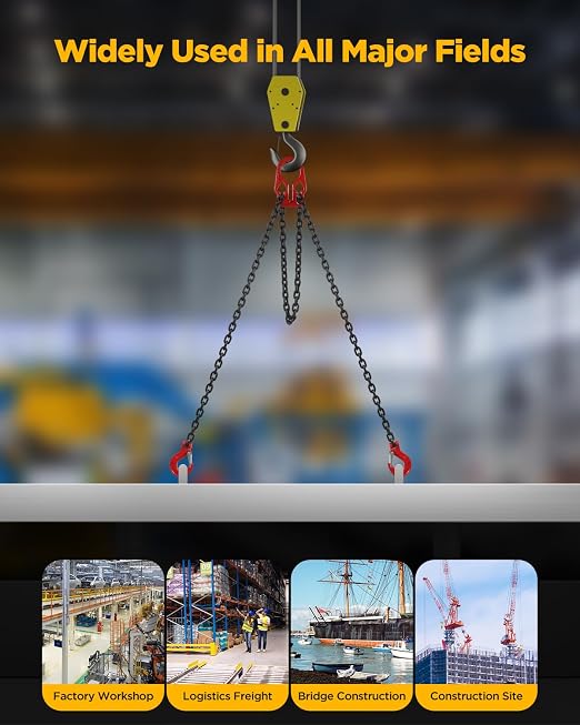 Heavy Duty Lifting Chain with Adjustable Hooks, 5/16" x 10 Ft, 7000 lbs WLL | Dual-Leg Chain Sling Design • Black Industrial Electroplating • Balanced Load Distribution • Secure Latch Hook Design