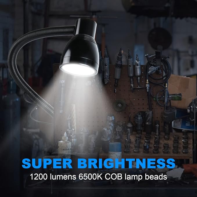 Flexible Work Light, 12W Machine Light, 1200 Lumen Flexible Work Light for Lathe milling Machine, Drilling Machine, Industrial Lighting, Workbench Lighting (1200LM Screw Mount Base)
