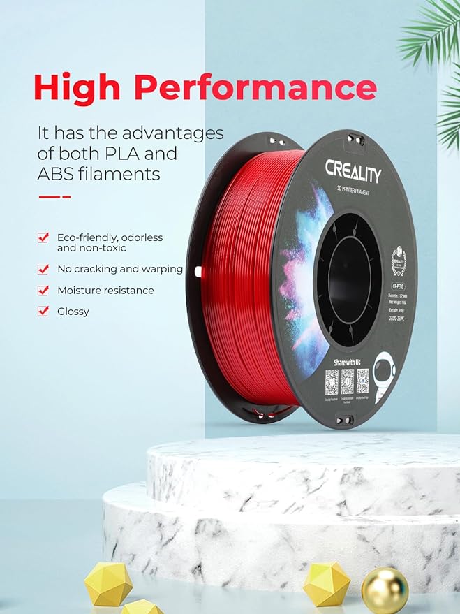 Creality PETG 3D Printer Filament 12 kg, Excellent Toughness High Precision, Odorless Non-Toxic Moistureproof, Glossy PETG Filament 1.75mm for 3D Printer