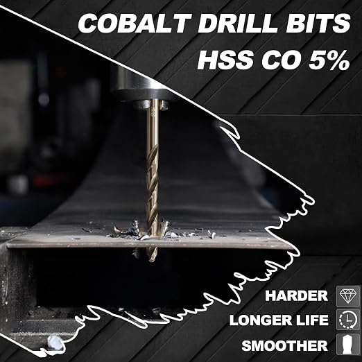 5/16 Cobalt Drill Bit for Metal and Hard Steel(5Pcs),M35 High Speed Steel Twist Jobber Metal Drill Bits,with Index Storage Case