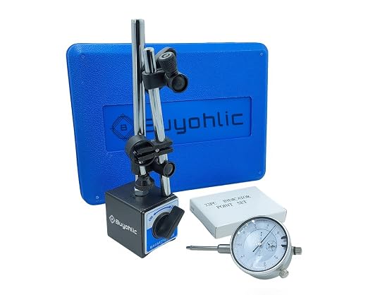 Buyohlic 3 Piece Base Dial Indicator Set, 0-1 Inch/0.001 Inch with 22 Piece Indicator Point Kit for 3D Printer & Workshop, 176 lb Max Pull