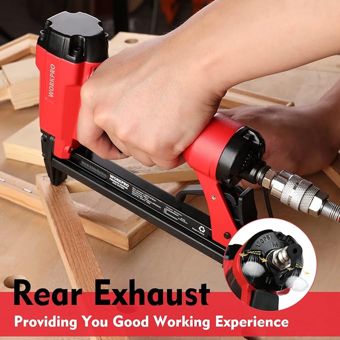 WORKPRO 7116 Pneumatic Staple Gun, 22 Gauge Upholstery Stapler with 1884pcs Staples 1/4" to 5/8", Air-Powered, Rear Exhaust, for Carpentry, Woodworking and DIY Projects
