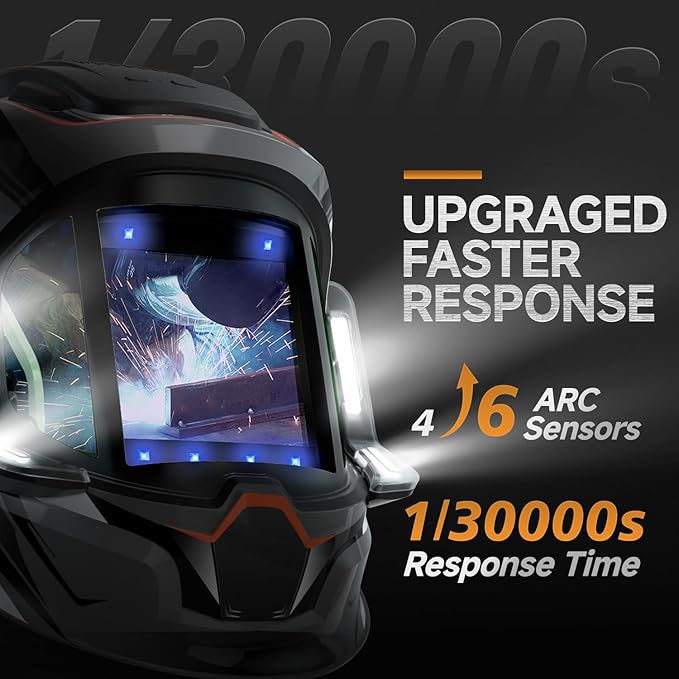 ANDELI Welding Helmet with 4 LED Light, 180° Panoramic 6 Arc Sensor True Color Auto Darkening Welding Hood with Internal Display, 2400mAh Rechargeable Battery for TIG/MIG/Cut/Grind Moner LED PRO
