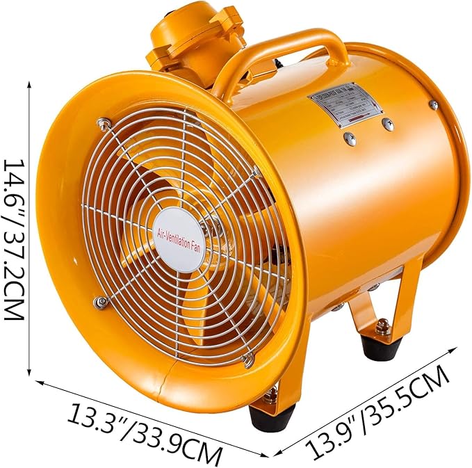 VEVOR Explosion Proof Fan 10 Inch, 350W, Industrial Portable Ventilator Blower/Exhaust with 9.8ft Light Cord -No Plug