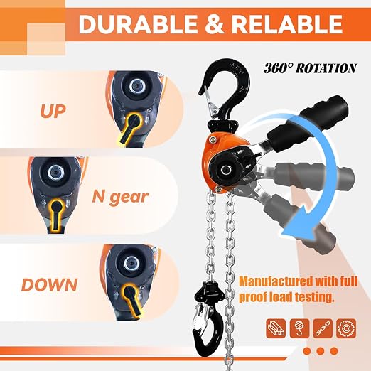 TKK Mini Lever Chain Hoist 1/4 Ton - 550lbs Capacity, 10ft Lift, Safety Hooks - Portable Manual Hoist for Garages, Warehouse, Automotive - Come Along Winch, Ratchet G80 Chain Fall Hoist