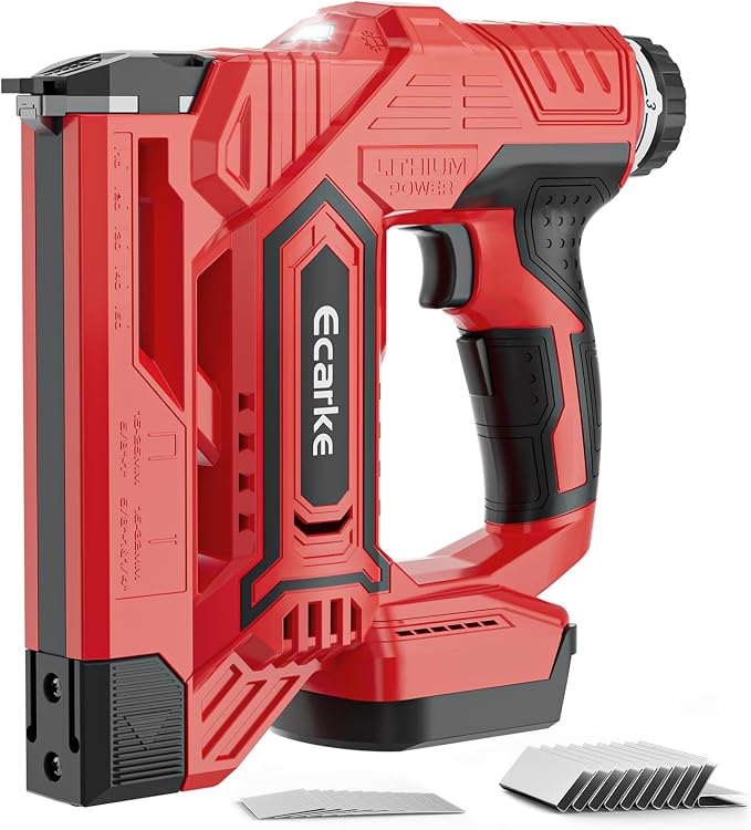Ecarke Cordless Brad Nailer 2-in-1 Compatible with Milwaukee 18V Battery, 18 Gauge Nail Gun 5/8 to 1-1/4 Inch with 2000 Nials for Wood Carpentry, Powered Electric, 2 Mode, Tool Only